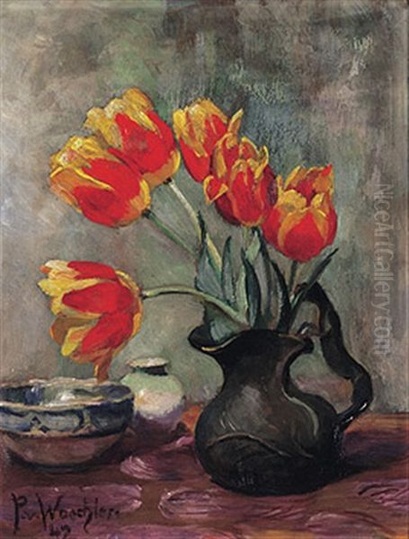 Tulpenstraus In Jugendstilkrug Oil Painting by Paula Freiin Von Wachter