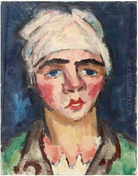 Expressives Frauenportrait Mit Turban; Verso: Berliner Atelier Des Kunstlers Oil Painting by Rudolf Wacker