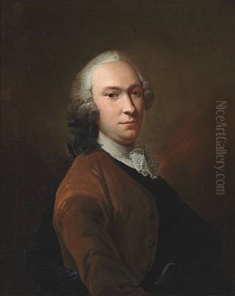 Elegant Man With Full-bottomed Wig, Brown Jacket And White Stock Oil Painting by Isak Wacklin