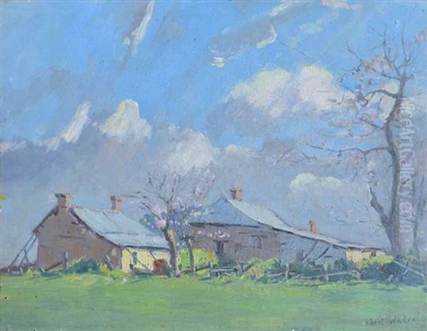 Farm House With Blossom Trees Oil Painting by Robert Waden