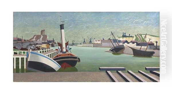 Imaginary Harbour I Oil Painting by Edward Alexander Wadsworth