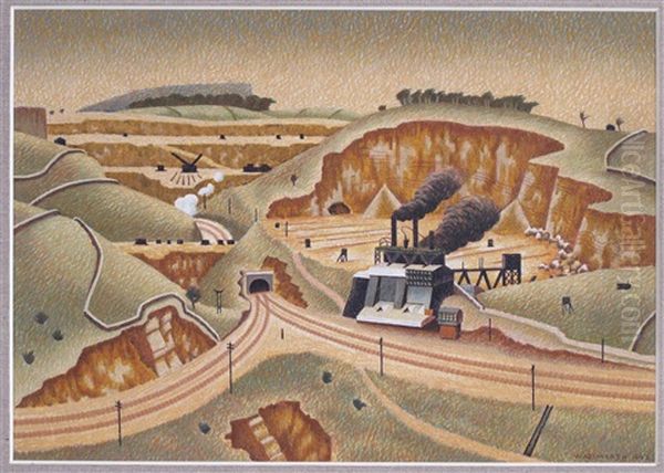 A Limestone Quarry Oil Painting by Edward Alexander Wadsworth