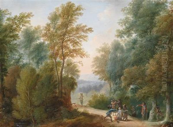 Wooded Landscape With Marauding Highwaymen Oil Painting by Philipp Hieronymus Brinckmann