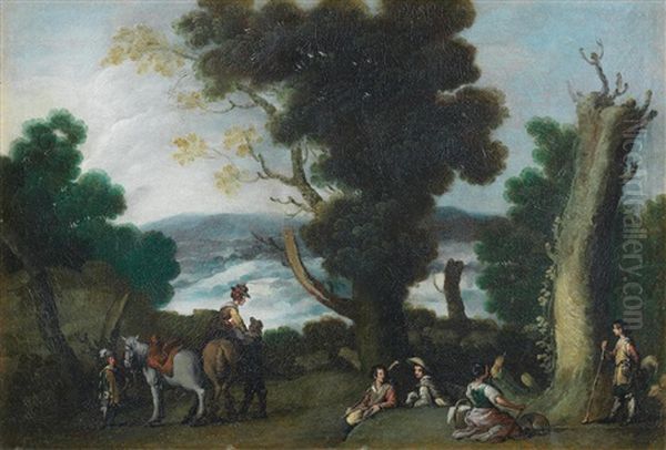 Figures Resting In A Woodland Clearing Oil Painting by Cornelis de Wael