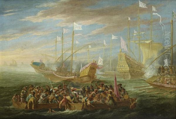 A Sea Battle Between The Spanish And The Duchy Of Savoy Oil Painting by Cornelis de Wael