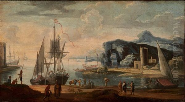 Vue D'un Port Avec Des Navires Oil Painting by Cornelis de Wael