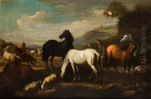 Jinetes Domando Caballos Oil Painting by Cornelis de Wael