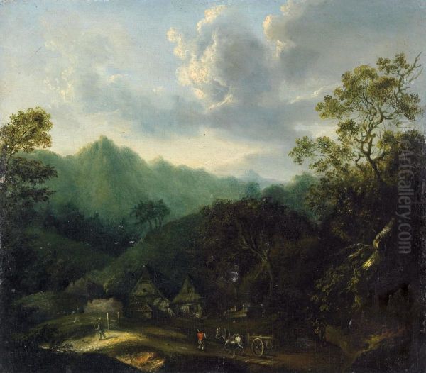 Landschaft Mit Bauernhausern Oil Painting by Philipp Hieronymus Brinckmann