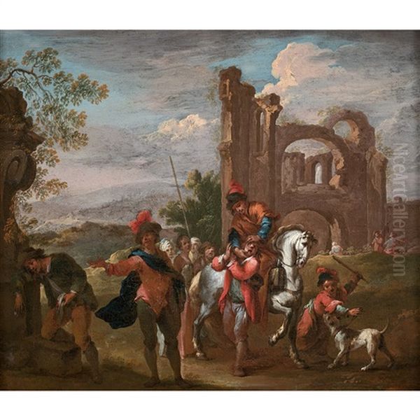 Personnages Dans Des Ruines Medievales by Lucas Janszen de Wael