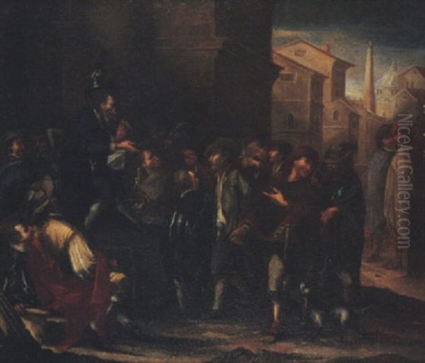 A Charlatan Performing In A Town Oil Painting by Lucas Janszen de Wael