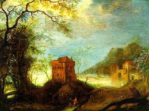 Bewaldete Landschaft Mit Einem Wasserschlos Oil Painting by Lucas Janszen de Wael