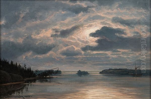 Moonlight In Archipelago Oil Painting by Thorsten Waenerberg