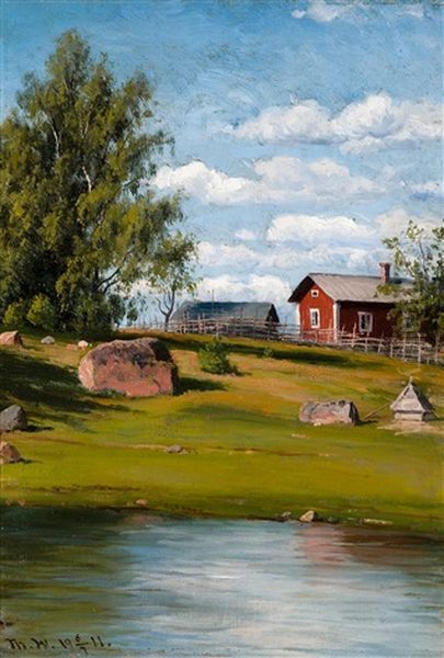 Red House Oil Painting by Thorsten Waenerberg