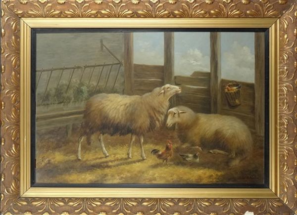 2 Moutons A La Bergerie Oil Painting by Arthur De Waerhert