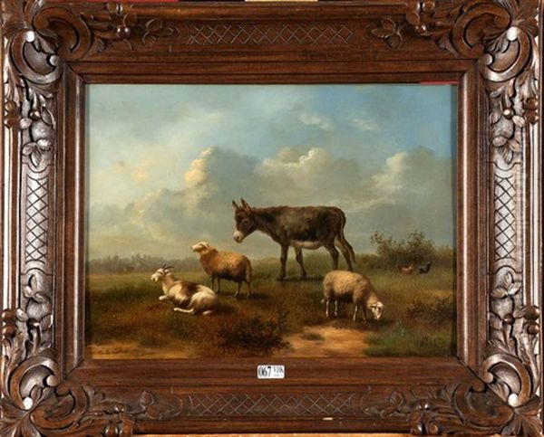 Ane, Moutons, Chevre Et Poules Au Pre Oil Painting by Arthur De Waerhert