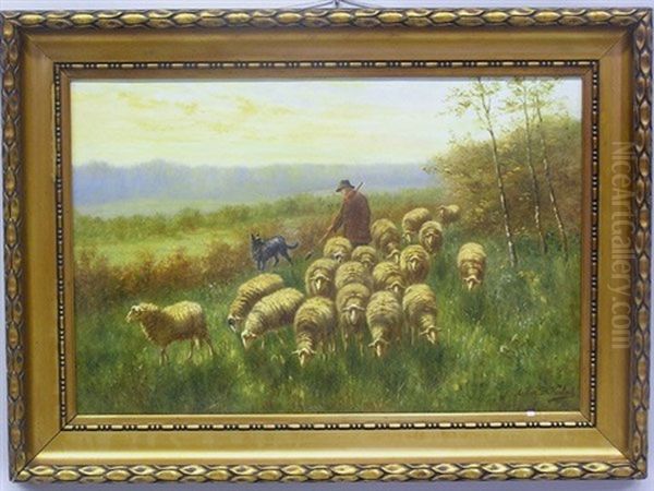 Shepherd With His Sheep And Dog Oil Painting by Arthur De Waerhert