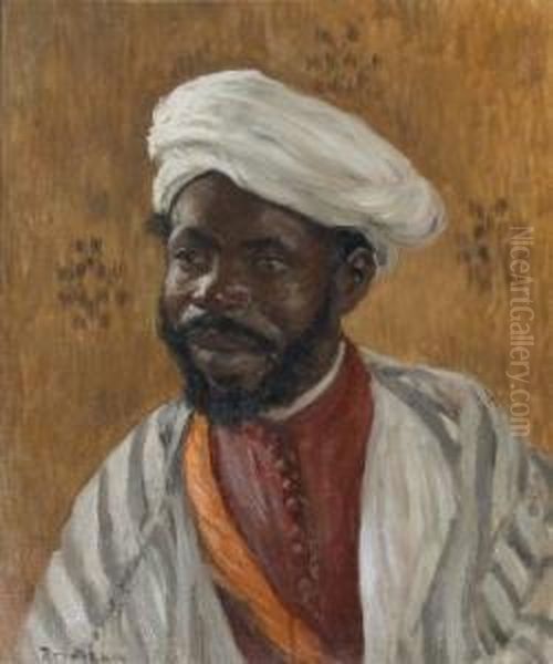 Portraitd'africain Oil Painting by Louis Edouard Brindeau De Jarny