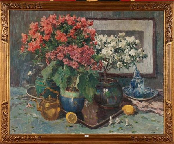 Nature Morte Aux Azalees Oil Painting by Victor Wagemaekers