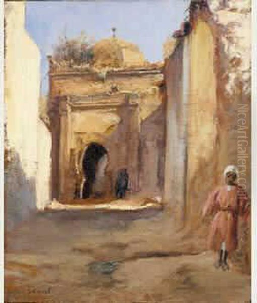 Marabout A Sidi M'barak, Aux Portes De Mekhnes Oil Painting by Louis Edouard Brindeau De Jarny