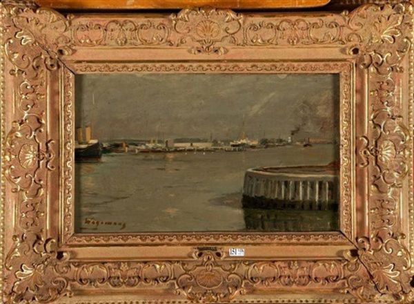 Vue D'un Port Oil Painting by Maurice Wagemans