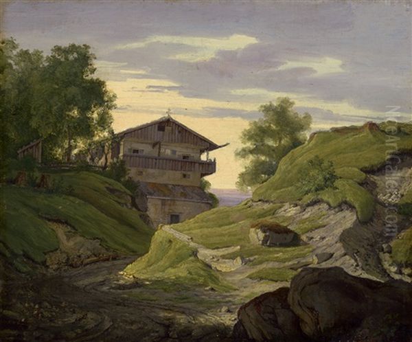 Berghof In Bayerischer Voralpenlandschaft Oil Painting by Max Joseph Wagenbauer