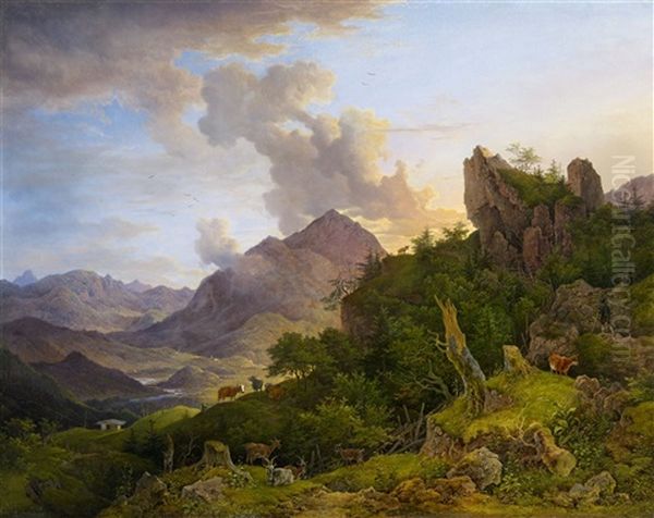 Mountain Landscape Near Oberaudorf With Inntal Oil Painting by Max Joseph Wagenbauer