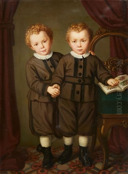 Double-portrait Of Two Twins Oil Painting by Marianne Wagener