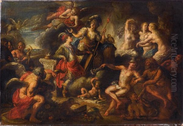 Allegory Of Minerva Protecting The Arts Oil Painting by Franz Xaver Wagenschoen