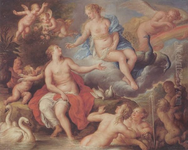 Venus Und Juno Mit Putten Und Nymphen In Einer Landschaft Oil Painting by Franz Xaver Wagenschoen