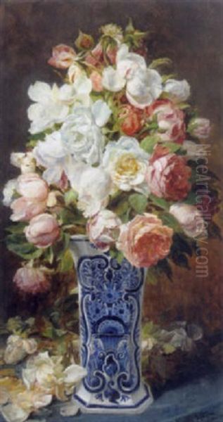 Rosen In Einer Delfter Vase by Ferdinand Wagner the Elder