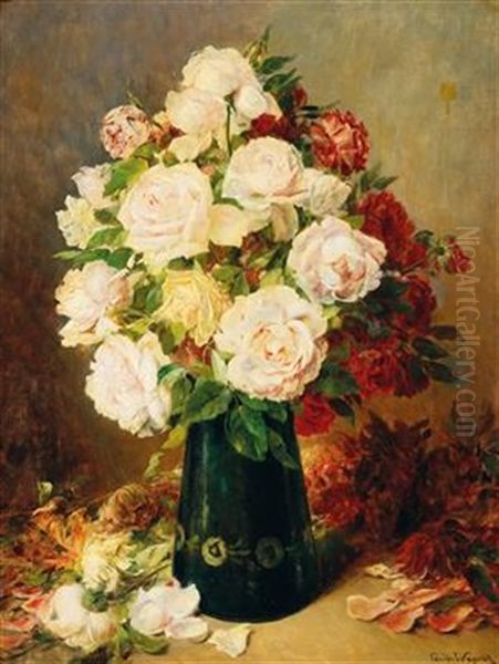 Roses In A Vase Oil Painting by Ferdinand Wagner the Younger