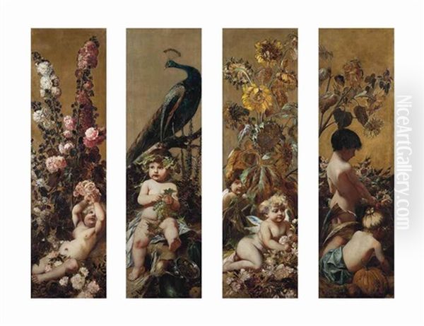 Allegory Of Youth (set Of 4) Oil Painting by Ferdinand Wagner the Younger