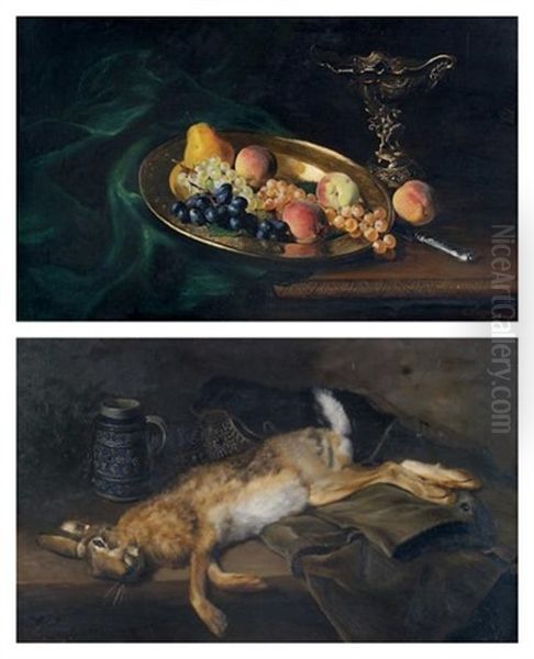 Natures Mortes Aux Fruits Et Lievre (2 Works) Oil Painting by Ferdinand Wagner the Younger