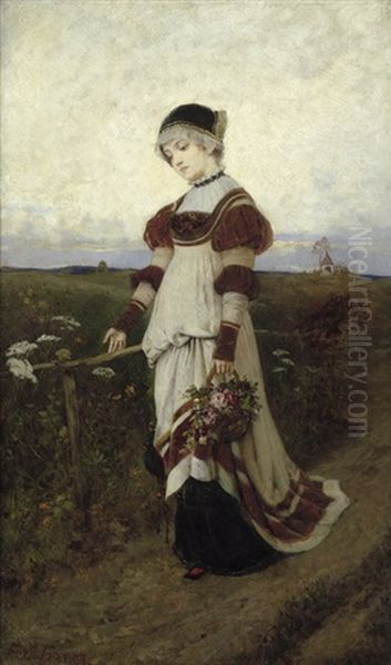 Edles Fraulein Mit Rosenkorb Auf Dem Kirchgang Oil Painting by Ferdinand Wagner the Younger