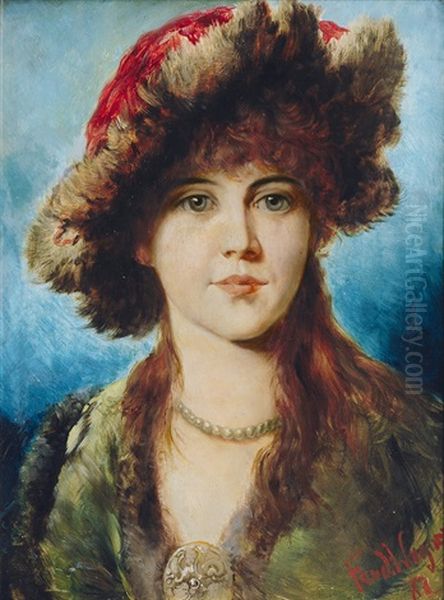 Elegant Young Lady With Fur Hat by Ferdinand Wagner the Younger