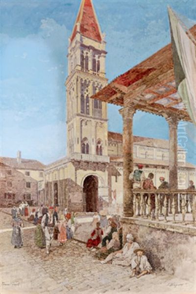 Marktplatz In Trau Bei Split Oil Painting by Adolf Wagner