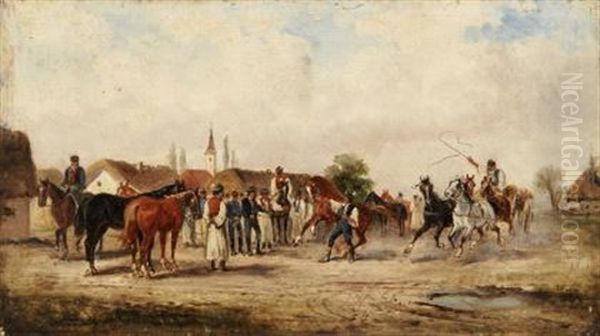 Ungarischer Pferdemarkt Oil Painting by Alexander von Wagner