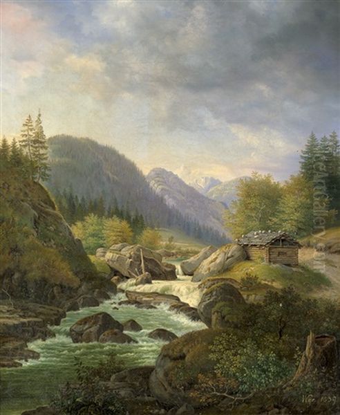 Alpenlandschaft Mit Wildbach Oil Painting by Carl Ludwig Friedrich Wagner