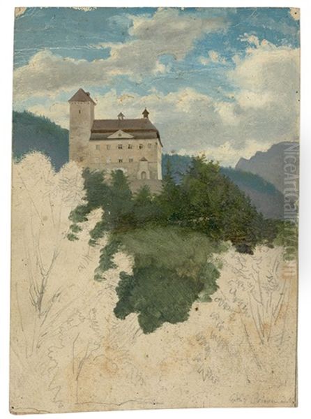 Castle Near Brixen (study) Oil Painting by Carl Ludwig Friedrich Wagner