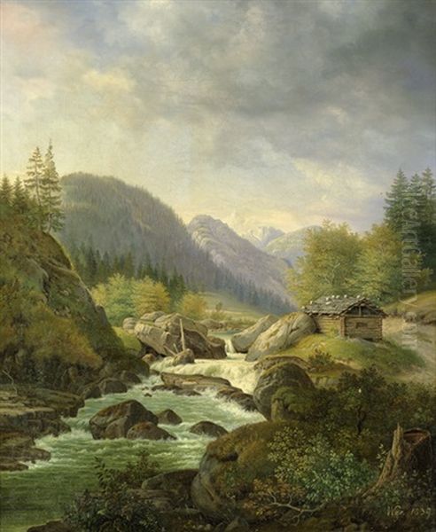 Alpenlandschaft Mit Wildbach Oil Painting by Carl Ludwig Friedrich Wagner