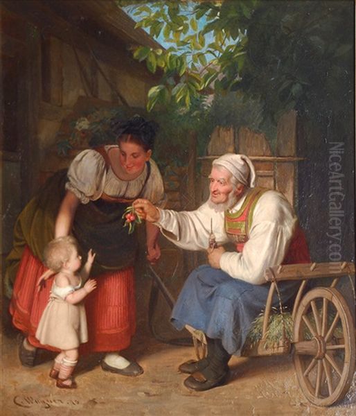 Do You Want Some Cherries? Oil Painting by Carl Ludwig Friedrich Wagner