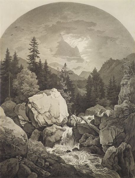 Hochgebirgslandschaft Mit Wildbach Oil Painting by Carl Ludwig Friedrich Wagner