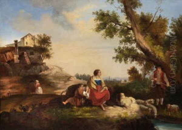 Szene In Sudlicher Landschaft Oil Painting by Carl Ludwig Friedrich Wagner