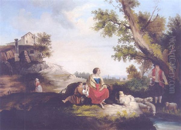 Szene In Sudlicher Landscahft Oil Painting by Carl Ludwig Friedrich Wagner