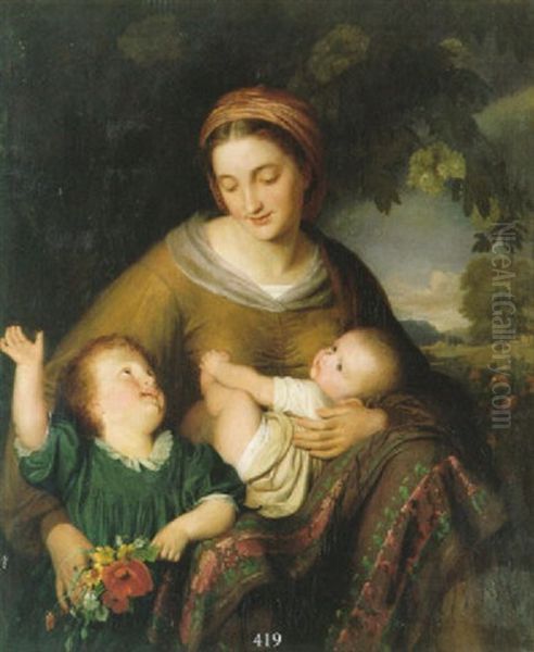 Mutter Mit Kindern Oil Painting by Carl Ludwig Friedrich Wagner