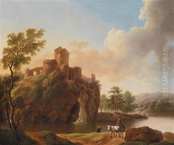 Zwei Bukolische Landschaften (gegenstucke) (pair) Oil Painting by Dorothea Maria Wagner