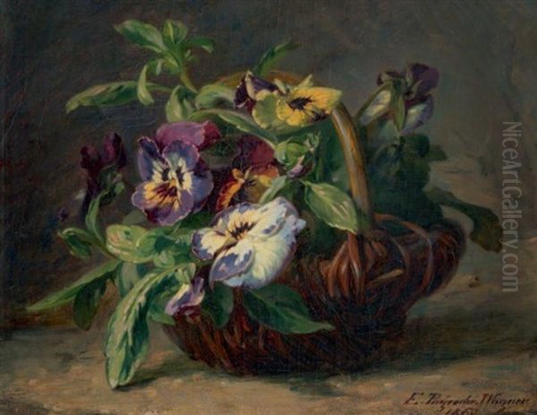 Bouquet De Pensees Dans Un Panier Oil Painting by Elise (Puyroche) Wagner