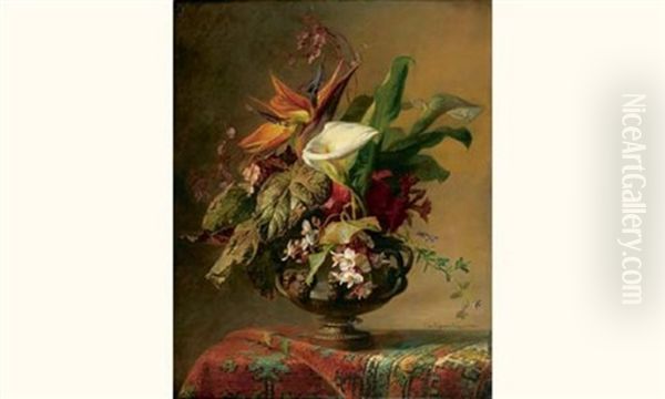 Bouquet De Fleurs Exotiques Oil Painting by Elise (Puyroche) Wagner