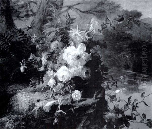 Floral Still Life By The Edge Of A Stream Oil Painting by Elise (Puyroche) Wagner