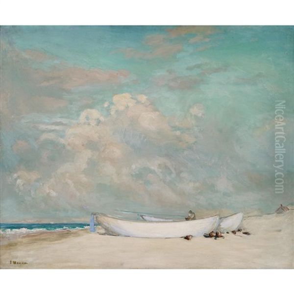 Boats On The Beach Oil Painting by Frederick R. Wagner